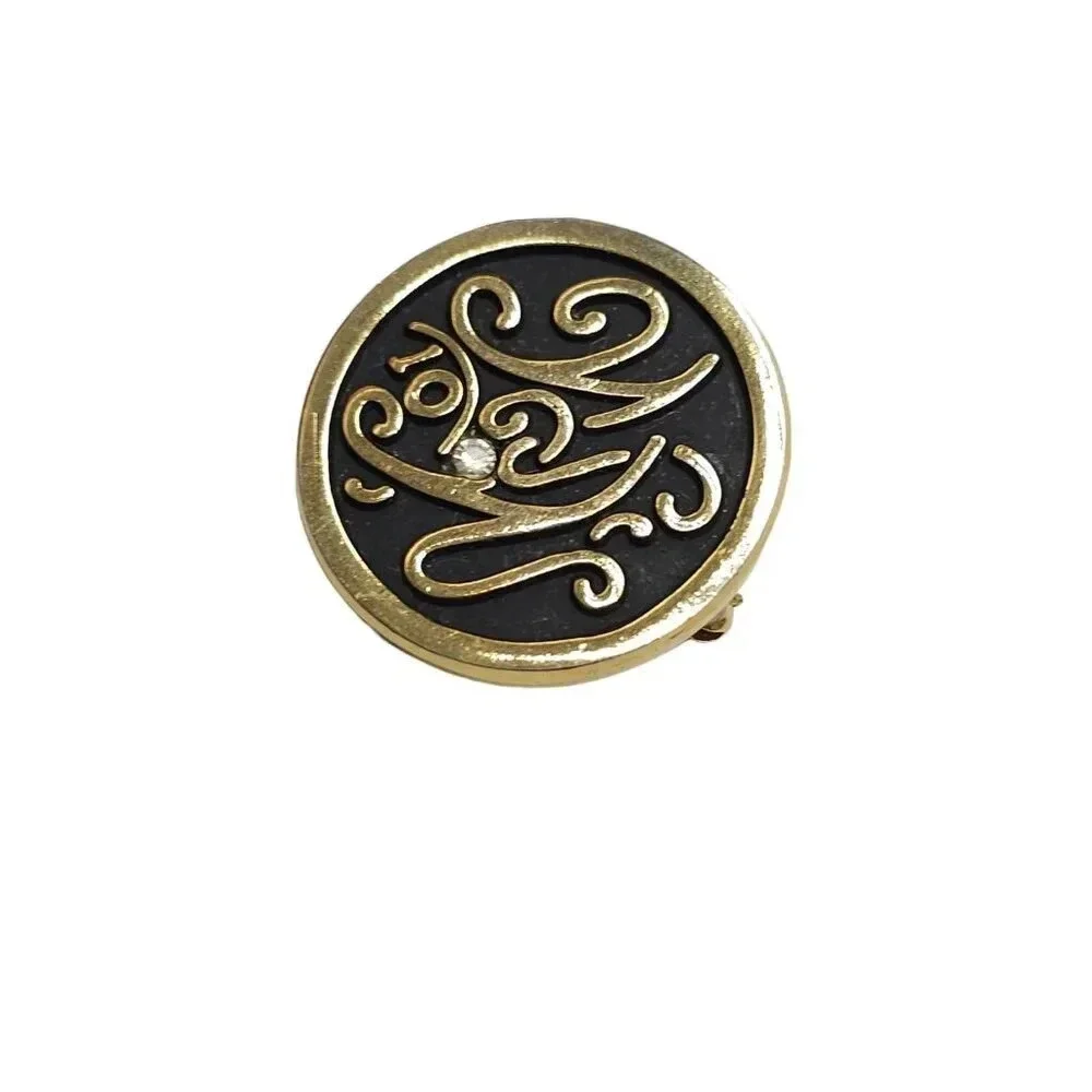 Weight Watchers Black Enamel Rhinestones 10 Pound Brooch Pin Gold Tone Vintage